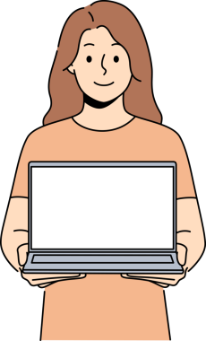 Gülümseyen kadın açık model dizüstü bilgisayarı ile