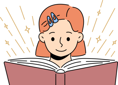 Gülümseyen kız kitap okuyor.