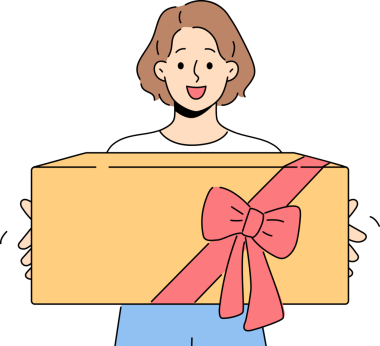 Elinde hediye kutusuyla gülümseyen kız.