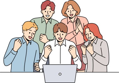 Gülümseyen takım ortak iş başarısını kutladı