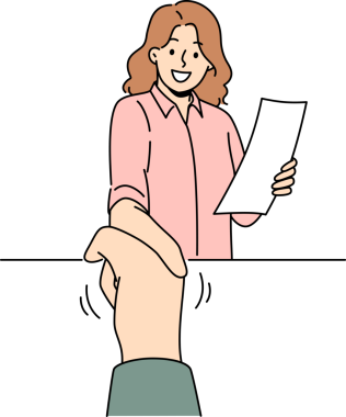 Röportajda gülümseyen kadın el sıkışma