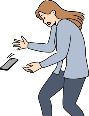 Kadın telefonu düşürdü ve koruyucu cam reklamı için düşen alete şok olmuş gibi baktı.