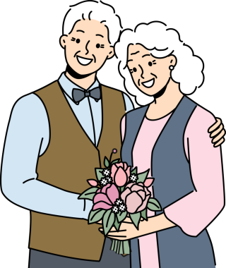 Aşık yaşlı bir çift mutlu bir aile hayatı için gülümsüyor ve altın bir düğün için poz veriyor.