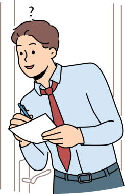 İş sırlarını dinleyen adam ofis kapısının yanında duruyor ve içeriden bilgi yazıyor.