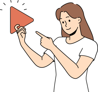 Çalma düğmesini tutan kadın, çalma listesinden video başlat ve multimedya teknolojisi kullan