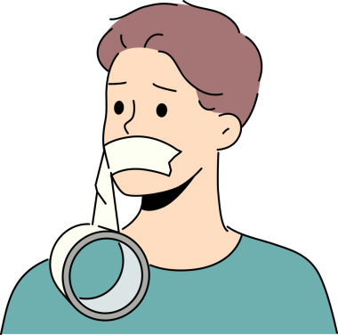 Ağzı bantlanmış bir adam konuşma fırsatı bulamadığı ve insan haklarını ihlal eden sansürden utanıyor. Adam, demokrasinin ve özgür medyanın ihlali sonucu sansür kurbanı oldu.