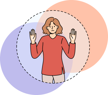 Üzgün kadın şeffaf bir daire çizerek rahatlık bölgesini sembolize edemez ve elleri havada duramaz. Rahatlık alanını genişletmek ve psikolojik çerçeveden kurtulmak için kızın psikoloğa ihtiyacı var.