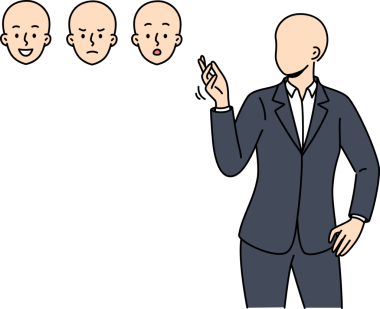 Yüzsüz iş adamı, ruh haliyle başa çıkabilmek için farklı duygularla maske takmayı seçer. Resmi takım elbiseli bir işadamı görüşmeler sırasında manipüle etmek için uygun duyguları seçiyor