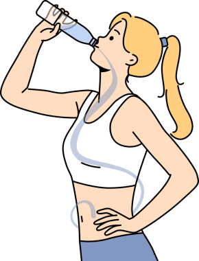İnce kadın, toksinleri ve zararlı toksinleri temizlemek için şişeden maden suyu içer. Spor kıyafetleri giymiş bir kız susuzluğunu gidermek için uzun bir koşudan sonra veya spor yaparken su içer..
