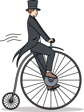 Kuyruklu paltolu bir adam eski moda bir beş sentlik bisiklete biniyor ve geçen yüzyıla yolculuk yapmayı hayal ediyor. Adam sirk sahnesinde gösteriye gelen seyirciyi şaşırtmak için gösterişli bir bisiklet kullanıyor..