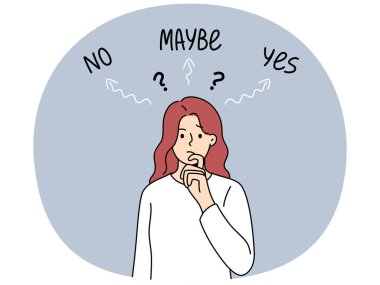 Düşünen kadın zor bir çözüm üretir ve ortaya çıkan problemleri yansıtır, kelimelerin yanında evet ve hayır gibi durarak. Utangaç kız, seçim yapma ve çözüm bulma ihtiyacı yüzünden stresli.