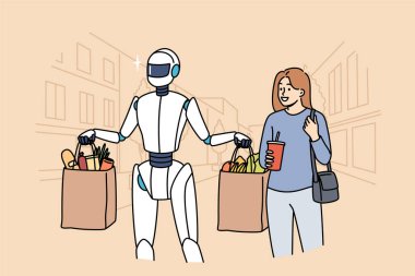 İnsanımsı robot asistanı marketten poşet poşet taşımaya yardım ediyor. Şehirde bir kadının yanında yürüyor. Robot asistan aşırı efor sarf etmemek ve yaratıcı olmayan görevlerden kurtulmak için çok çalışıyor.