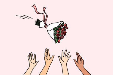 Baş nedimeler düğün töreninde gelin buketi yakalar ve partiye katılan kadınlar için geleneksel bir oyundur. Çiçekli gelin buketi damadı bulmak isteyen nedimelerin eline atılır.