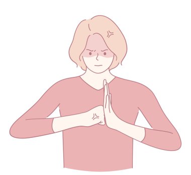 Genç bir insan kendinden emin bir ifade sergilerken aynı zamanda coşkuyla el hareketi yapar.