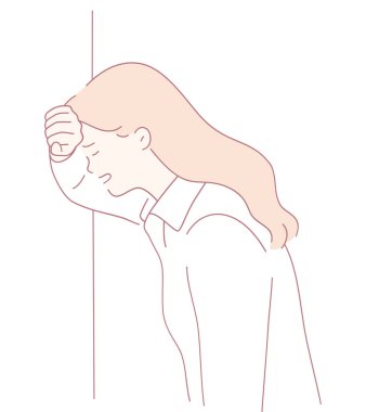 Resimde, duvara yaslanırken duygusal stres ve hayal kırıklığını ifade eden bir kadın görülüyor.