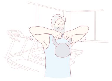 Üst düzey bir beyefendi, zindelik ve genel refahın önemini vurgulayan bir çaydanlık çanı egzersizi sergiliyor.