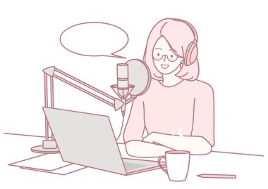 Bir podcast sunucusu, mikrofonlarının başında, hevesle dinleyicilerle bağlantı kurmaya ve değerli sezgilerini paylaşmaya hazır.