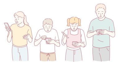 Modern yaşam tarzlarını yansıtan akıllı telefonlar ve abur cuburlarla dolu canlı bir grup genç.