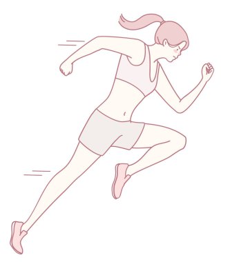 Bu, koşan bir kadının enerjik ve canlı bir çizimi, sağlık ve zindelik içeriği için ideal.