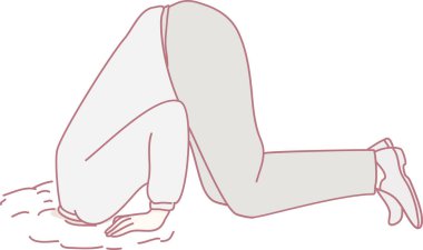 Kafası derine gömülü bir kişiyi gösteren sanatsal grafik kaçınma ya da inkar kavramlarını sembolize ediyor.