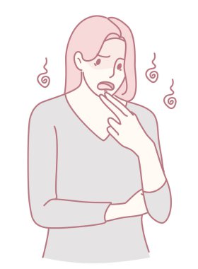 Bir kadının anksiyete ve endişeyi vücut dili ile aktardığını gösteren bir çizim.