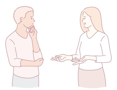 Düşünceli ve anlamlı bir sohbete son derece bağlı iki birey, anlamlı jestlerle eşlik ediyor.