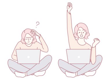 Çevrimiçi öğrenme oturumlarında yaşanan karmaşa ve heyecanın karışımını canlı bir şekilde betimleyen bir illüstrasyon