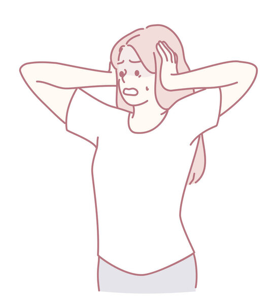 Женщина держит голову в видимом бедствии, глубоко передавая сильные чувства подавляющего стресса и тревоги