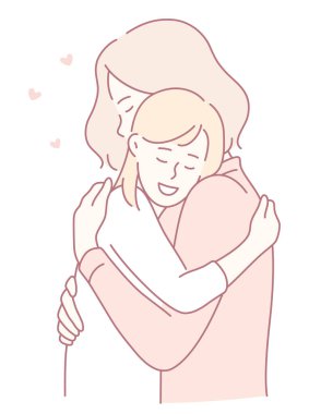 Bu güzel illüstrasyonda iki insan arasında paylaşılan sıcak bir kucaklaşma derin bir sevgi ve bağın somutlaştırılması sergileniyor.