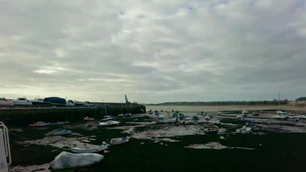 Jersey Island 2022 Footage Boats Moored Seaside Cloudy Day — Stock Video