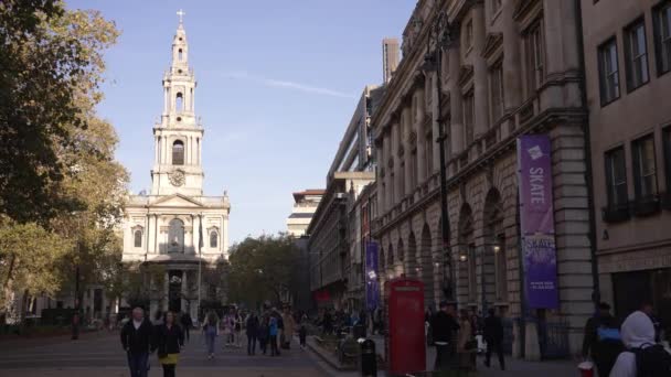 London 2022 View Historic Mary Strand Church London Busy Sunny — Stock Video