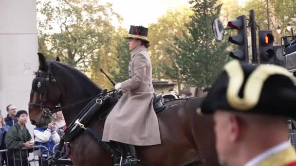 ロンドン 2022 ロード市長で馬やコーチの人々が示す — ストック動画