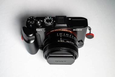 London, UK - 2023.02.13: Detailed close up shot of rare Sony RX1 R camera