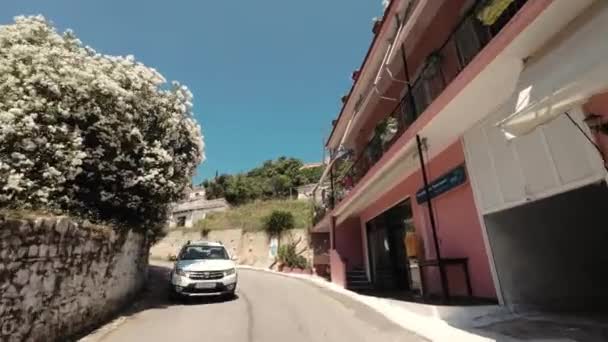 Insel Korfu Griechenland 2023 Schöne Sonnige Urlaubsfahrt Durch Ein Charmantes — Stockvideo
