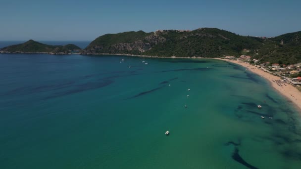 Korfu Grekland 2023 Flygdrönare Bilder Fånga Skönheten Agios Georgios Stranden — Stockvideo