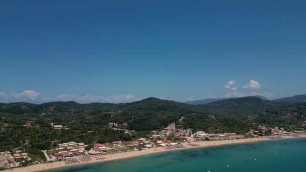 Острів Корфу Греція 2023 Безпілотні Аерофотознімки Пляжу Агіос Джорджіос Бірюзовими — стокове відео