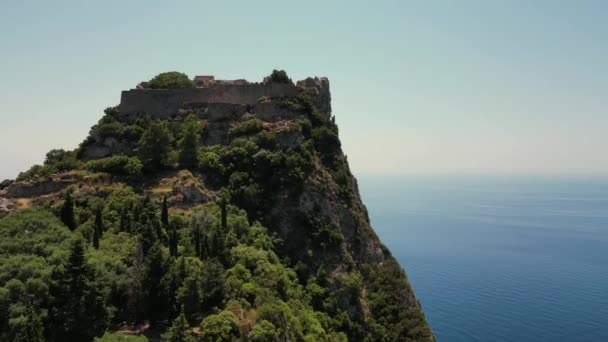 Insel Korfu Griechenland 2023 Drohnenaufnahmen Von Angelokastro Einer Byzantinischen Burg — Stockvideo