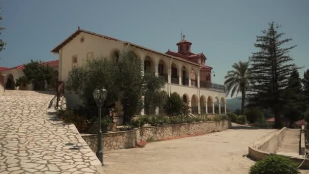 Isla Corfú Grecia 2023 Impresionante Edificio Del Monasterio Isla Corfú — Vídeo de stock