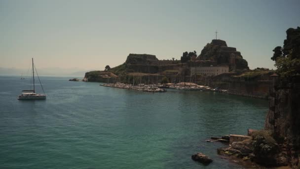 Isla Corfú Grecia 2023 Antigua Fortaleza Corfú Bastión Histórico Veneciano — Vídeos de Stock