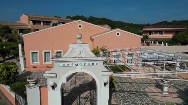 Insel Korfu Griechenland 2023 Drohnenaufnahmen Eines Kleinen Hotels Mit Pool — Stockvideo