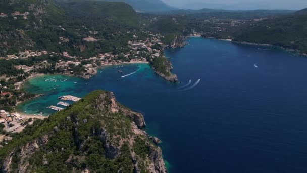 Isla Corfú Grecia 2023 Imágenes Aéreas Aviones Tripulados Palaiokastritsa Hermoso — Vídeos de Stock
