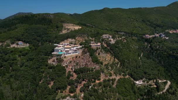 Wyspa Korfu Grecja 2023 Zdjęcia Lotnicze Dronów Palaiokastritsa Pięknej Wioski — Wideo stockowe