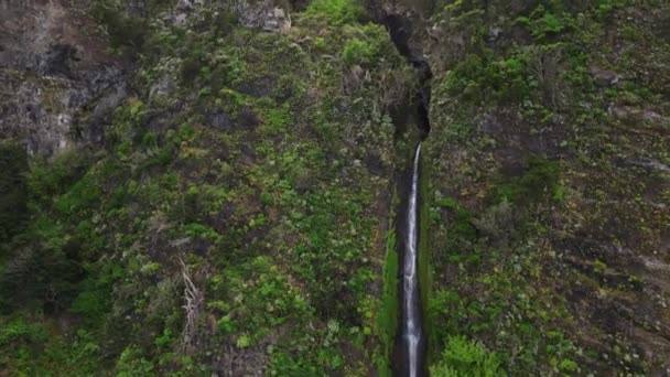 Madeira Portugal 2023 Aerial Footage Agua Alto Waterfall Located Faial — Stock Video