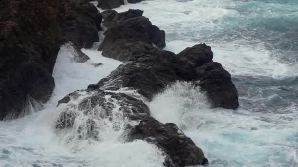 Madeira Portugal 2023 Optagelser Bølger Der Styrter Ned Madeiras Nordkyst – Stock-video