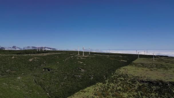 Madeira Portugal 2023 Belas Imagens Aéreas Drones Parques Eólicos Topo — Vídeo de Stock