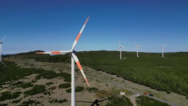 Madera Portugalia 2023 Piękne Zdjęcia Lotnicze Farm Wiatrowych Szczycie Góry — Wideo stockowe