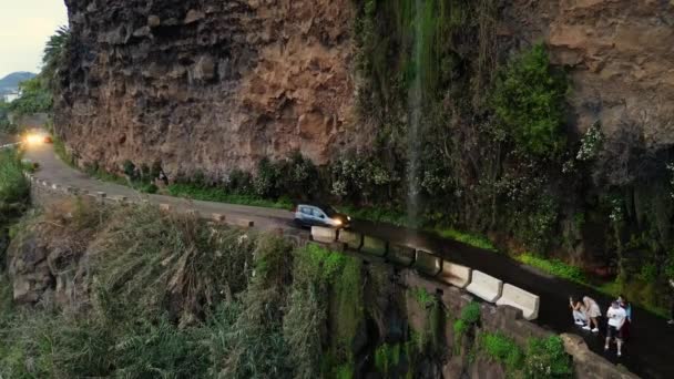Madeira Portugal 2023 Filmagem Impressionante Cascata Dos Anjos Waterfon Noite — Vídeo de Stock