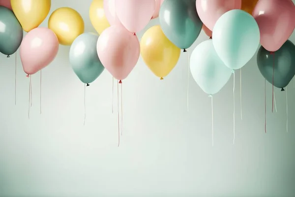 Ballons Colorés Suspendus Sur Fond Pastel Dans Style Teintes Pastel — Photo