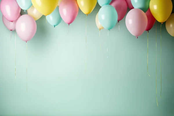 Ballons Colorés Suspendus Sur Fond Pastel Dans Style Teintes Pastel — Photo