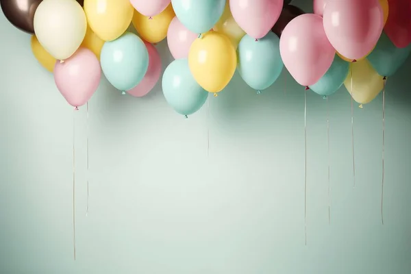 色彩艳丽的气球挂在色彩艳丽的背景上 风格淡淡的色彩艳丽 淡淡的粉色和黄色人工智能 免版税图库图片